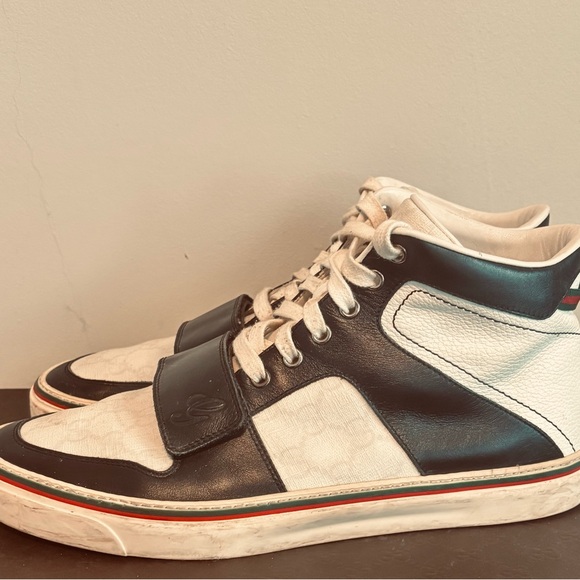 Gucci High Top Blue and White Monogram Sneakers Size 9 - Picture 1 of 8
